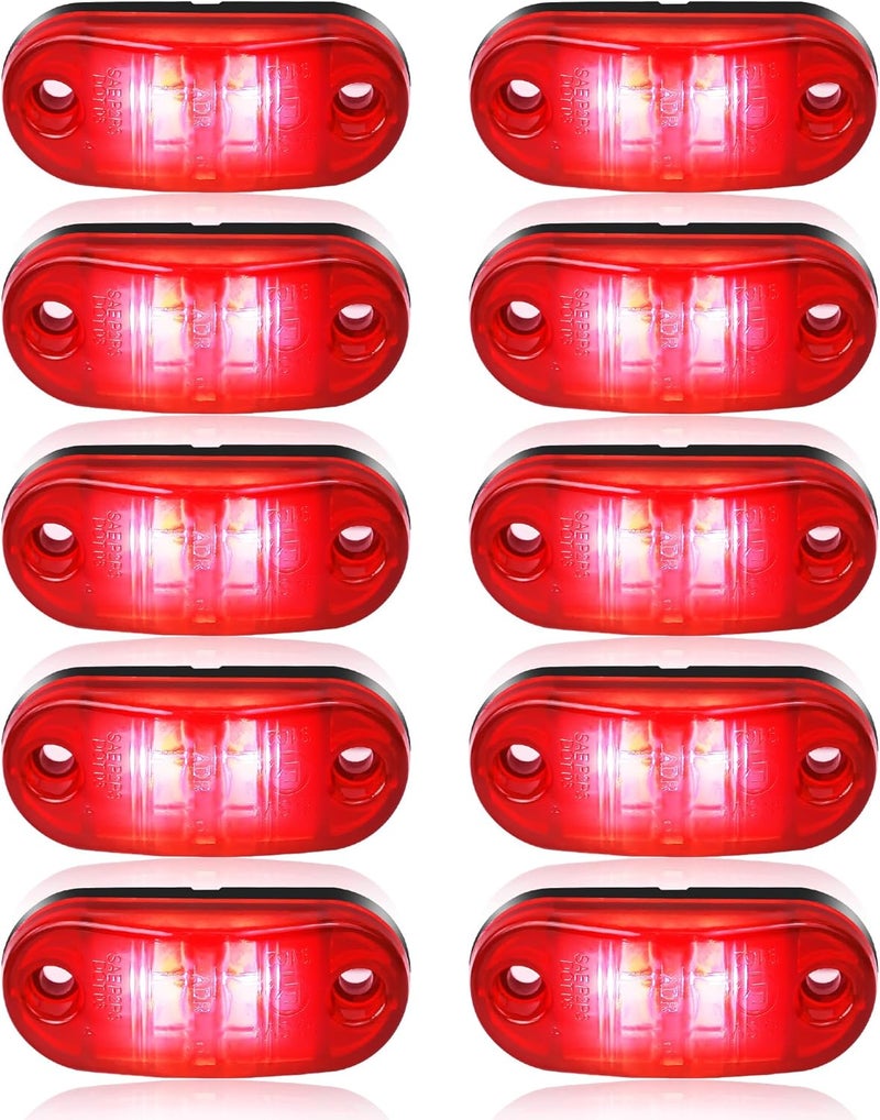 ALFU 10 Pack Red DC12-24V IP68 Waterproof LED Trailer Lights Kit Front Rear LED Side Marker Clearance Indicators Light for RV Camper Truck Van Caravan Boat - Image 1